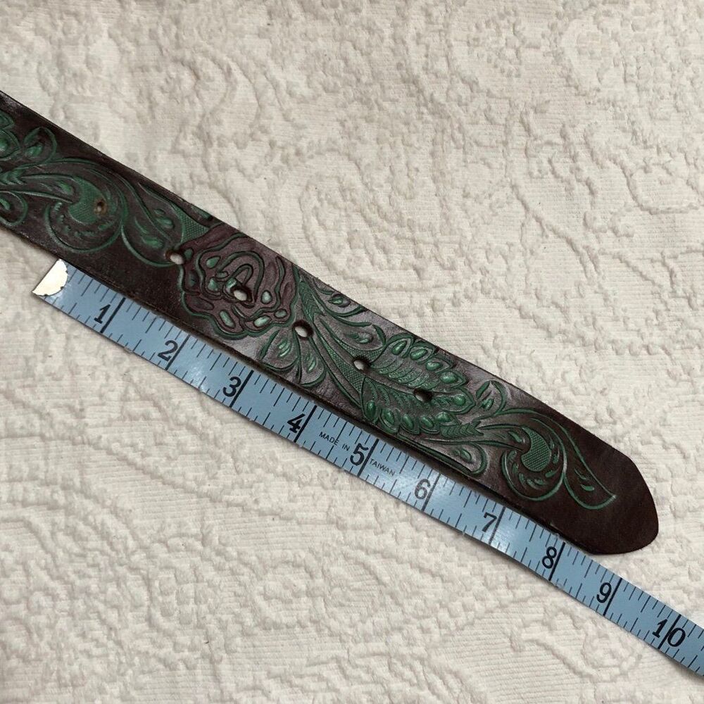 Ariat Western Belt Size XL Genuine Leather Brown/Turquoise/Silver Belt Buckle - Picture 7 of 7